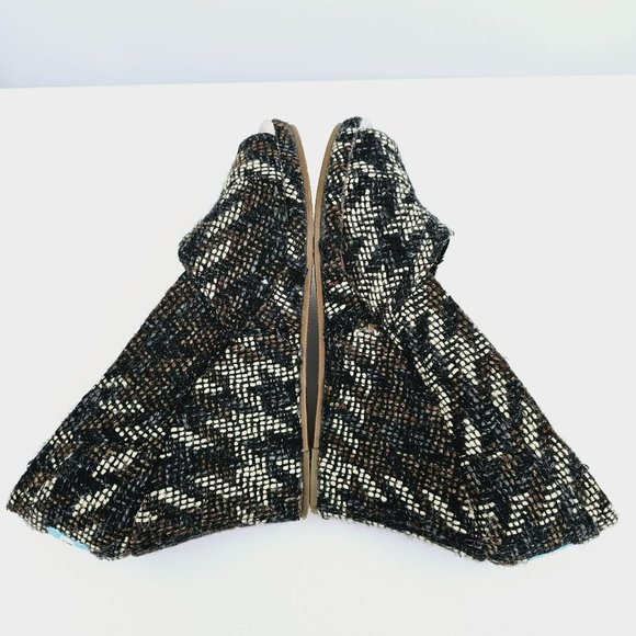 Toms Stella Tweed Peep Toe Wedges 6 Black Brown Cream Slip On Boucle Houndstooth - Picture 8 of 13